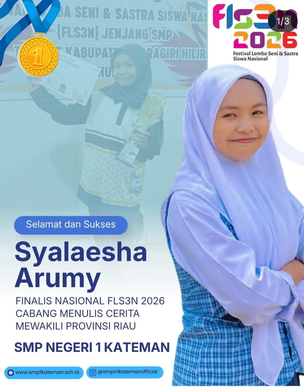 Syalaesha Arumy Siswi SMPN 1 Kateman Wakili Riau ke Nasional di Ajang FLS3N 2026