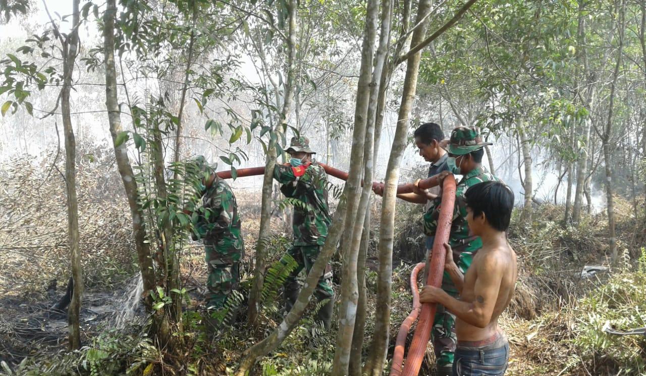 Koramil 03/Tempuling, Kodim 0314/Inhil melakukan segala upaya untuk memadamkan api dan mencegah kebakaran  hutan dan lahan (karhutla)