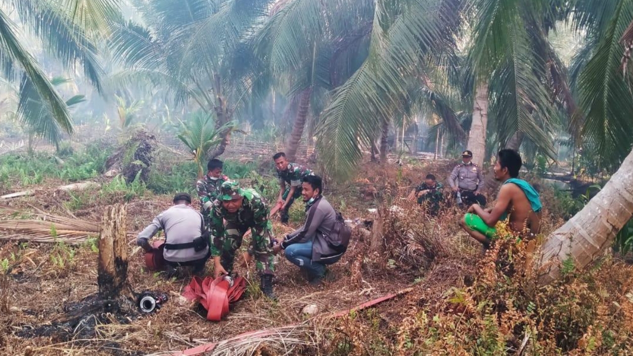 Mereka adalah prajurit Tentara Nasional Indonesia Angkatan Darat (TNI AD) yang dilibatkan untuk memadamkan api kebakaran hutan dan lahan (karhutla)