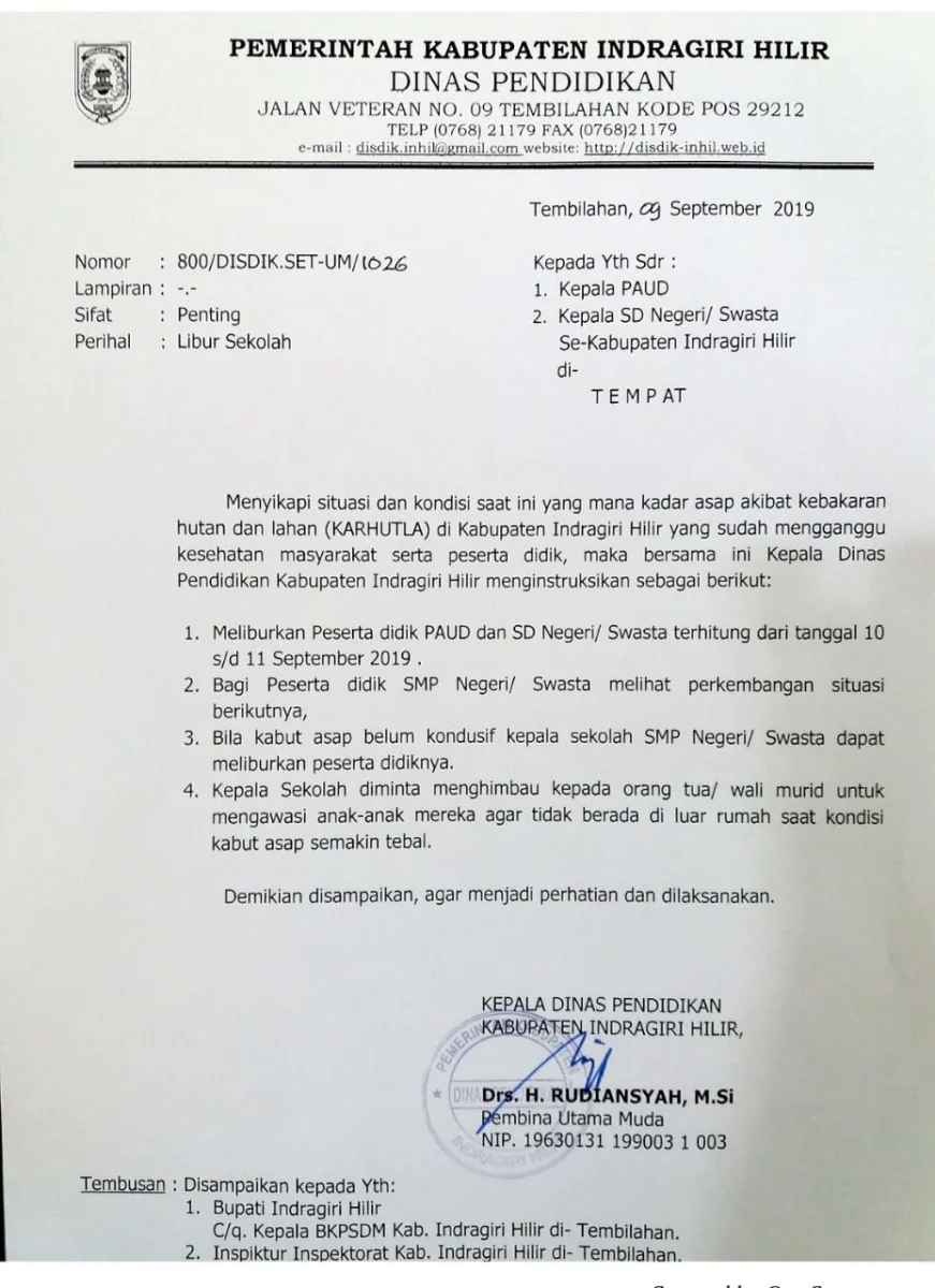 Menyikapai Situasi dan Kondisi Akibat Kebakaran Hutan "LIBUR SEKOLAH"
