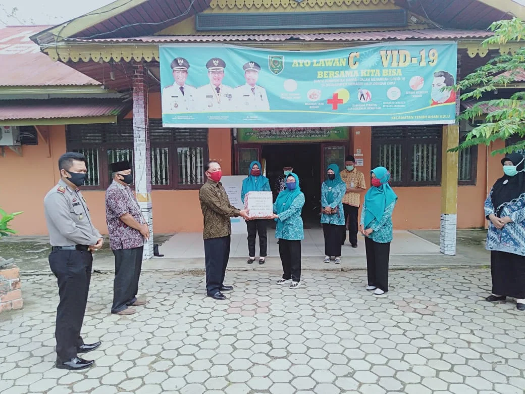 *Camat Tembilahan Hulu serahkan APD Masker ke TP.PKK."