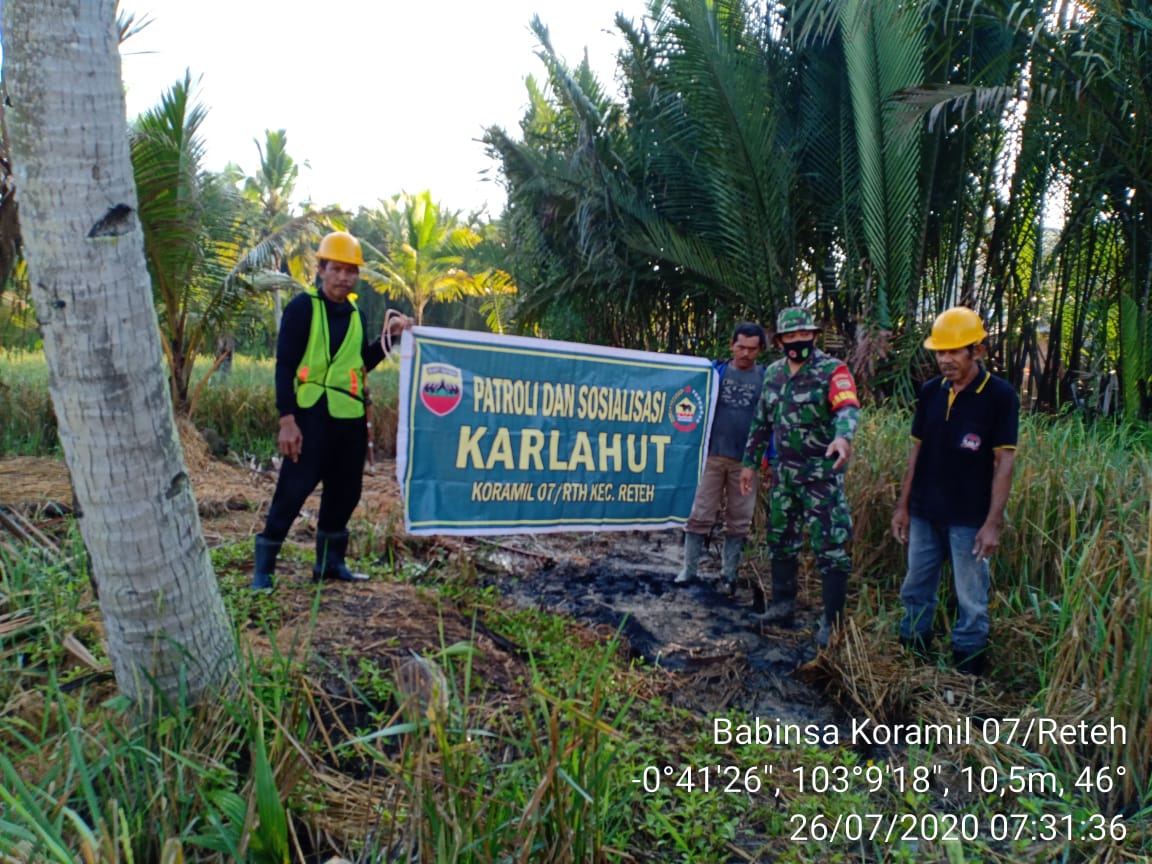 Koramil 07/Reteh selalu aktif Melaksanakan patroli untuk mencegah kebakaran Hutan dan lahan