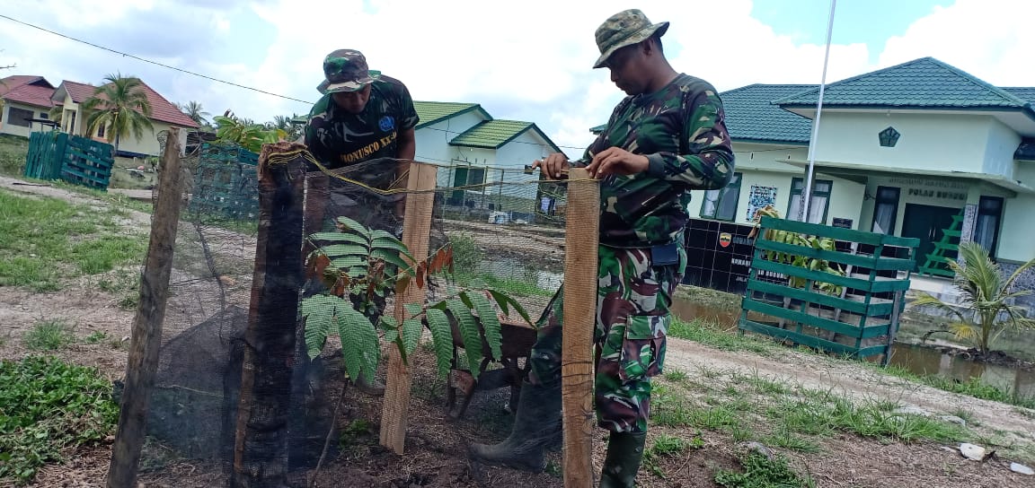 Koramil 11/Pulau Burung Kodim 0314/Inhil Lakukan Penghijauan di Lingkungan Sekitar