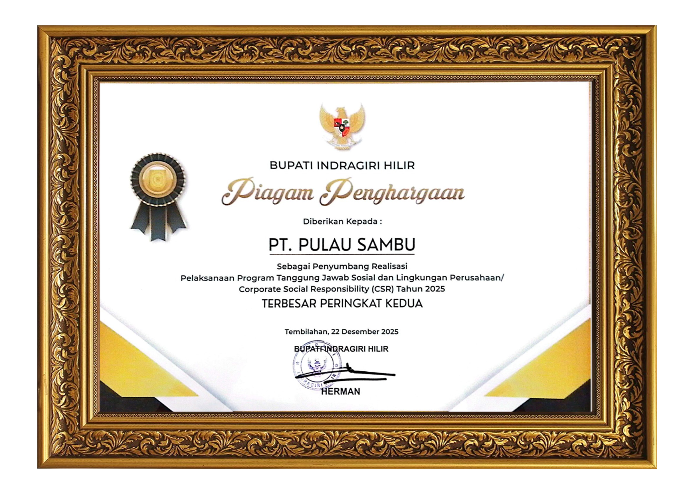 Sukses Jalankan CSR, Sambu Group Kembali Raih Pengakuan dari Pemkab Inhil